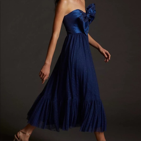 Anthropologie Navy Tulle Bow-Tie Midi Dress - Picture 3 of 5